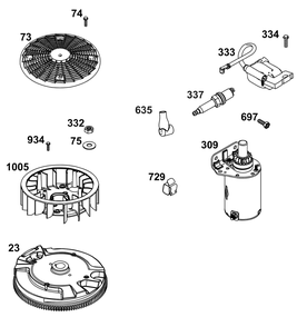 Flywheel, Ignition, And Starter Group Diagram and Parts List for 44N677-0079-G1  Briggs and Stratton Engine